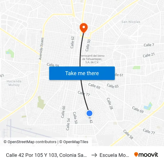 Calle 42 Por 105 Y 103, Colonia San José to Escuela Modelo map