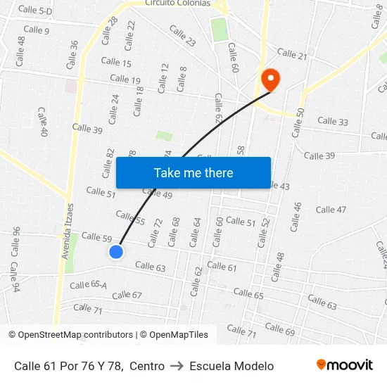 Calle 61 Por 76 Y 78,  Centro to Escuela Modelo map