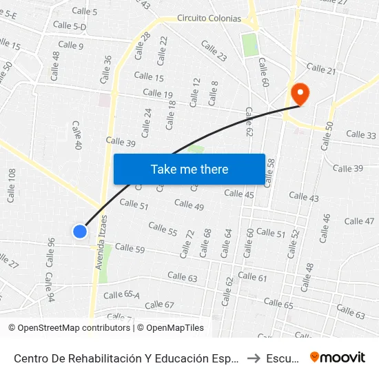 Centro De Rehabilitación Y Educación Especial, Calle 59 Por Avenida Itzáes,  Colonia Bojórquez to Escuela Modelo map