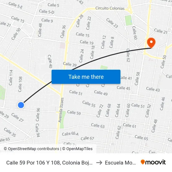 Calle 59 Por 106 Y 108, Colonia Bojórquez to Escuela Modelo map