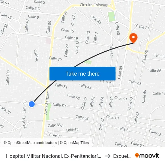 Hospital Militar Nacional, Ex-Penitenciaría Juárez, Calle 61a Por 92 Y 90, Centro to Escuela Modelo map