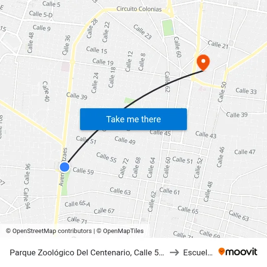 Parque Zoológico Del Centenario, Calle 59 Por Avenida Itzáes Y Calle 84, Centro to Escuela Modelo map