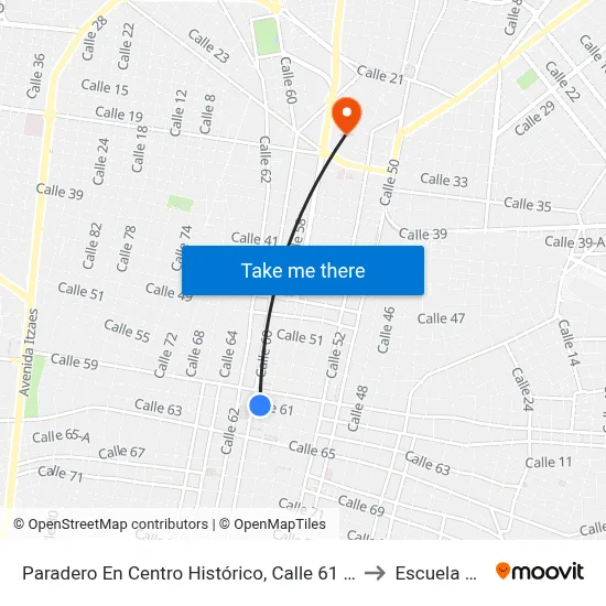 Paradero En Centro Histórico, Calle 61 Por 58 Y 60, Centro to Escuela Modelo map