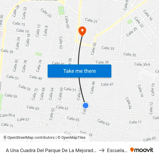 A Una Cuadra Del Parque De La Mejorada, Calle 48 Por 57 Y 55, Centro to Escuela Modelo map