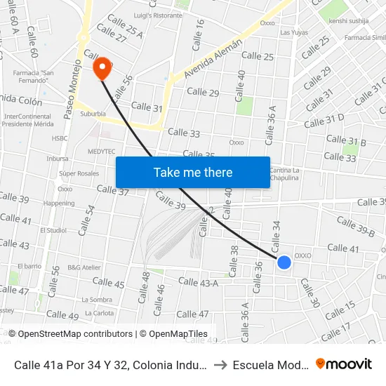 Calle 41a Por 34 Y 32, Colonia Industrial to Escuela Modelo map
