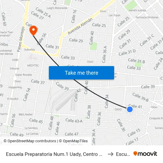 Escuela Preparatoria Num.1 Uady, Centro Deportivo Universitario, Calle 28 Por 41a Y 41, Colonia Industrial to Escuela Modelo map