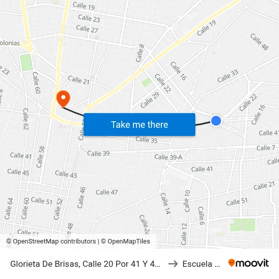 Glorieta De Brisas, Calle 20 Por 41 Y 43, Colonia Petcanché to Escuela Modelo map