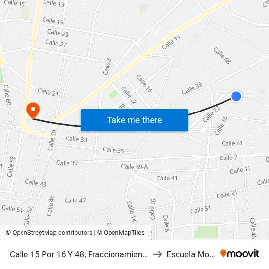 Calle 15 Por 16 Y 48, Fraccionamiento Brisas to Escuela Modelo map