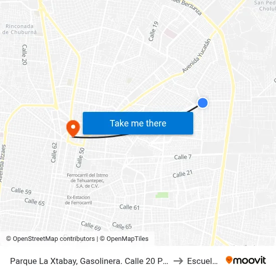 Parque La Xtabay, Gasolinera. Calle 20 Por 37 Y 35, Colonia Leandro Valle to Escuela Modelo map