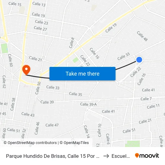 Parque Hundido De Brisas, Calle 15 Por 24 Y 41, Fraccionamiento Brisas to Escuela Modelo map