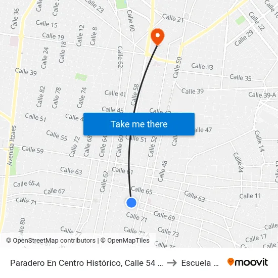 Paradero En Centro Histórico, Calle 54 Por 67 Y 69, Centro to Escuela Modelo map