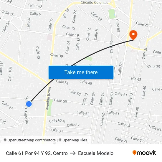Calle 61 Por 94 Y 92, Centro to Escuela Modelo map