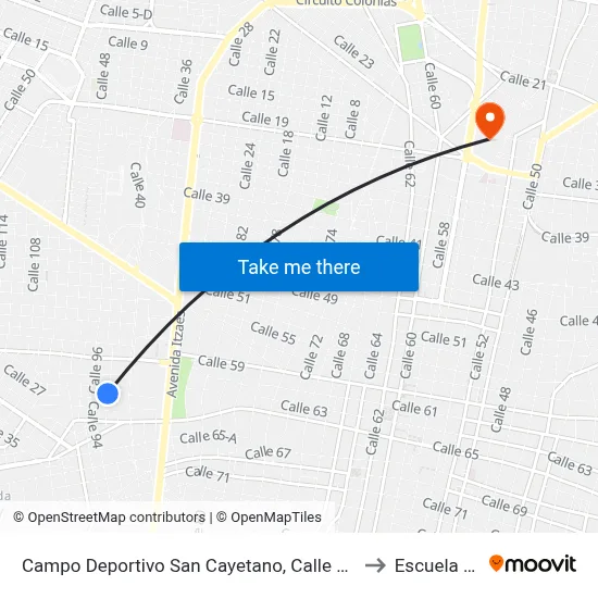 Campo Deportivo San Cayetano, Calle 92 Por 63 Y 63a, Centro to Escuela Modelo map