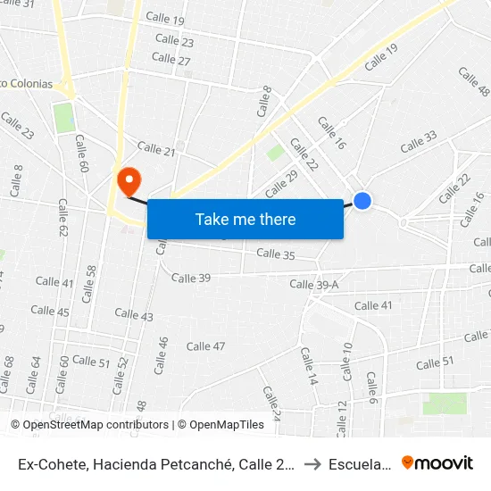 Ex-Cohete, Hacienda Petcanché, Calle 20 Por 37 Y Circuito Colonias to Escuela Modelo map
