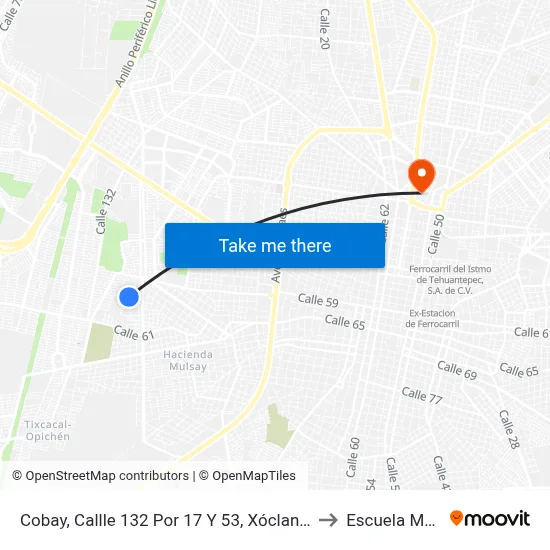 Cobay, Callle 132 Por 17 Y 53, Xóclan Carmelitas to Escuela Modelo map