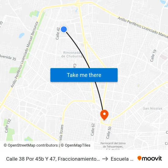 Calle 38 Por 45b Y 47, Fraccionamiento Francisco De Montejo to Escuela Modelo map