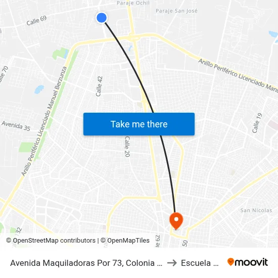 Avenida Maquiladoras Por 73, Colonia Poligono Chuburná to Escuela Modelo map