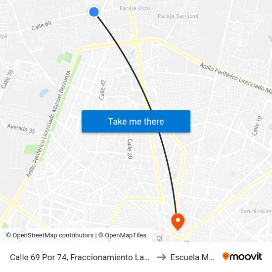 Calle 69 Por 74, Fraccionamiento Las Americas to Escuela Modelo map