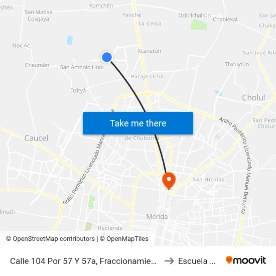 Calle  104 Por 57 Y 57a, Fraccionamiento Las Americas to Escuela Modelo map