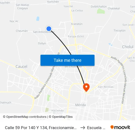 Calle 59 Por 140 Y 134, Fraccionamiento Las Americas to Escuela Modelo map