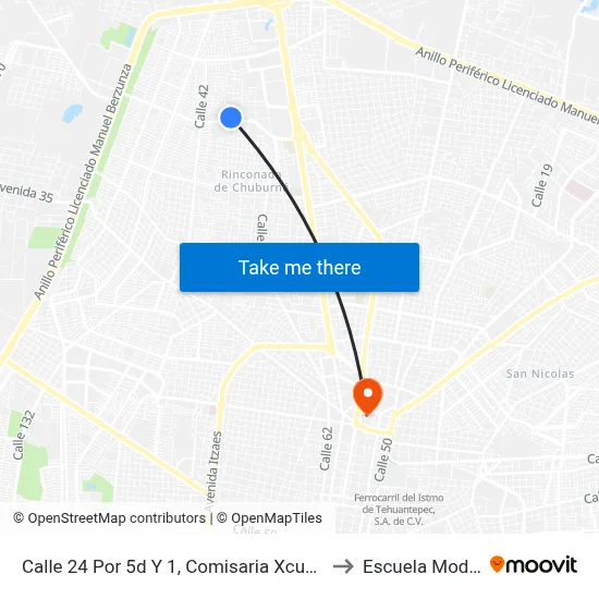 Calle  24 Por 5d Y 1, Comisaria Xcumpich to Escuela Modelo map