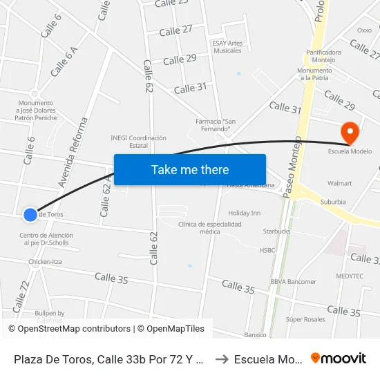 Plaza De Toros, Calle 33b Por 72 Y 6, Centro to Escuela Modelo map