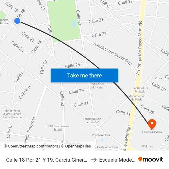 Calle 18 Por 21 Y 19, García Ginerés to Escuela Modelo map