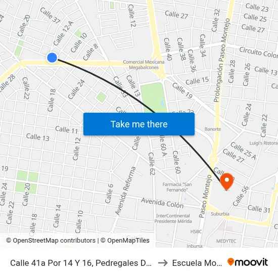 Calle 41a Por 14 Y 16, Pedregales De Tanlum to Escuela Modelo map