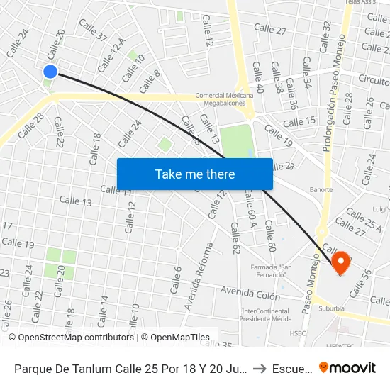 Parque De Tanlum Calle 25 Por 18 Y 20 Juaquín Ceballos  Mimenza, Pedregales De Tanlum to Escuela Modelo map