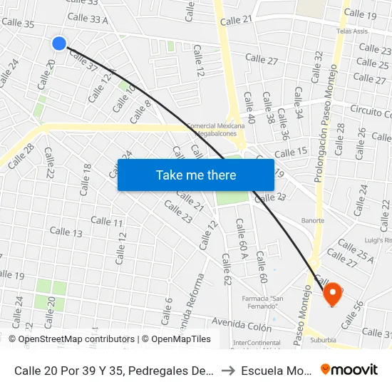Calle 20 Por 39 Y 35, Pedregales De  Tanlum to Escuela Modelo map