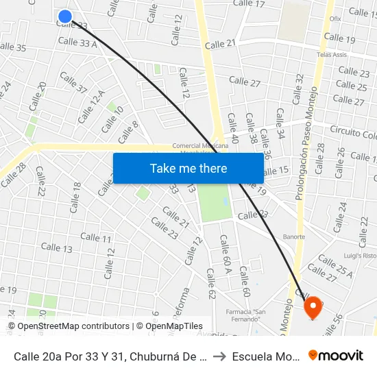 Calle 20a Por 33 Y 31, Chuburná De Hidalgo to Escuela Modelo map