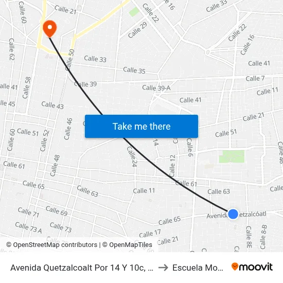 Avenida Quetzalcoalt Por 14 Y 10c, Vergel to Escuela Modelo map