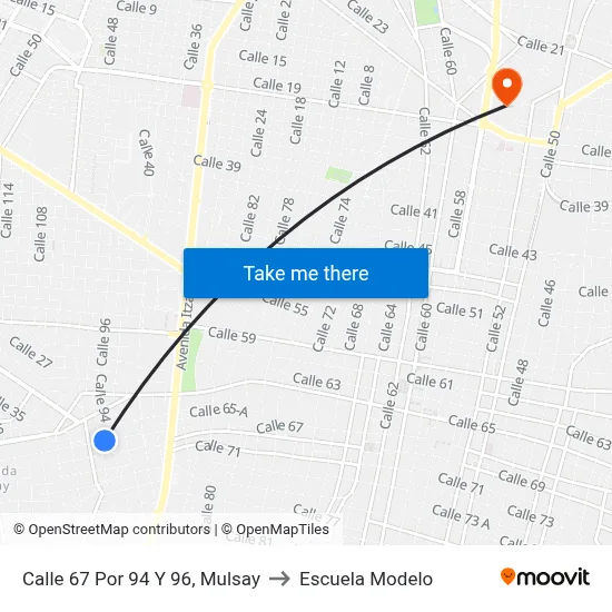 Calle 67 Por 94 Y 96, Mulsay to Escuela Modelo map