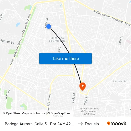 Bodega Aurrera, Calle 51 Por 24 Y 42, Colonia Xcumpich to Escuela Modelo map