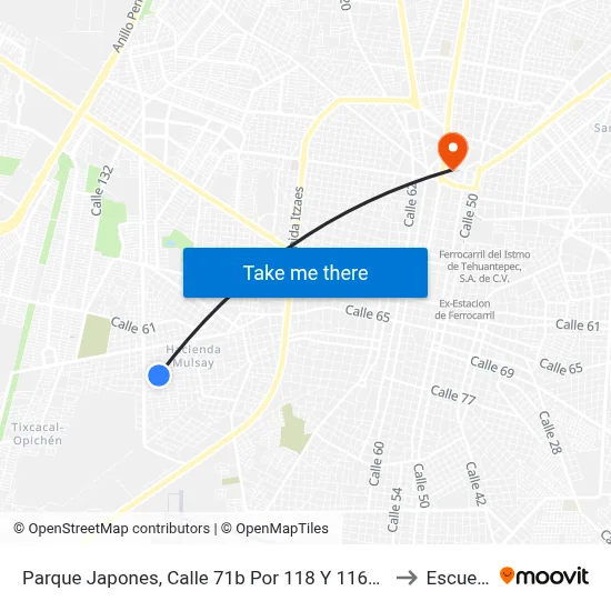 Parque Japones, Calle 71b Por 118 Y 116a, Fraccionamiento Jardines De Nueva Mulsay III to Escuela Modelo map