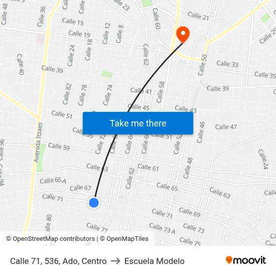 Calle 71, 536, Ado, Centro to Escuela Modelo map