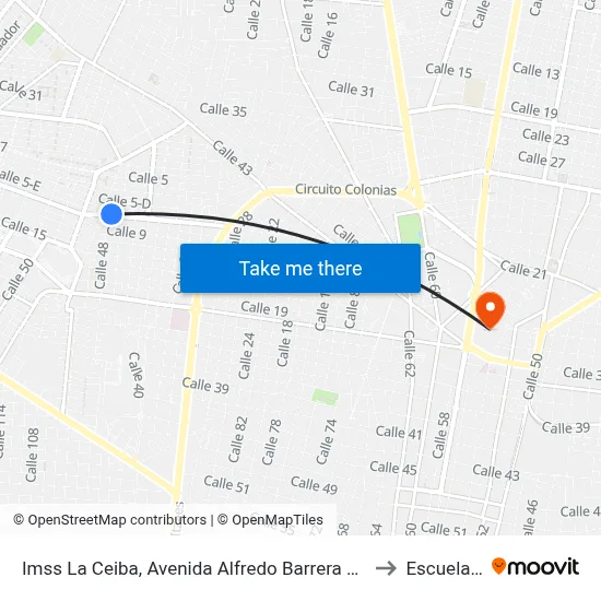 Imss La Ceiba, Avenida Alfredo Barrera Vazquez Por 38 Y 40, Pensiones to Escuela Modelo map