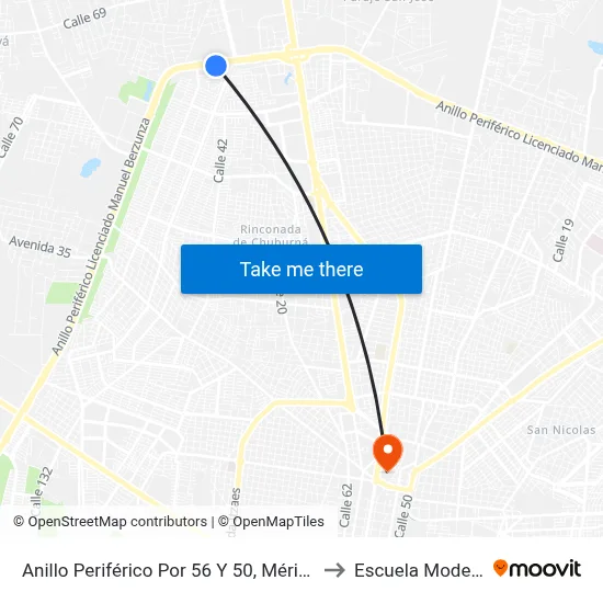 Anillo Periférico Por 56 Y 50, Mérida to Escuela Modelo map