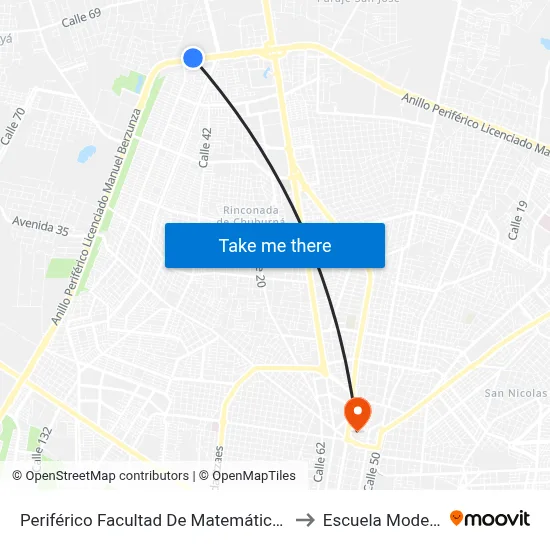 Periférico Facultad De Matemáticas to Escuela Modelo map