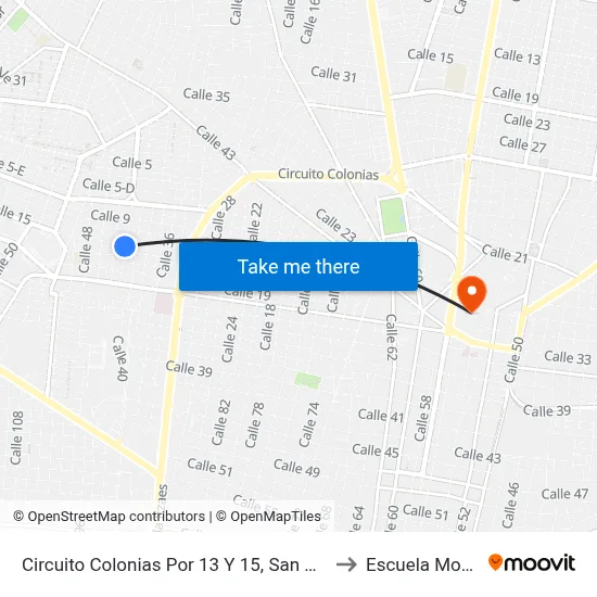 Circuito Colonias Por 13 Y 15, San Damian. to Escuela Modelo map