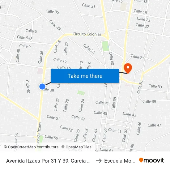 Avenida  Itzaes Por 31 Y 39, García Ginerés. to Escuela Modelo map