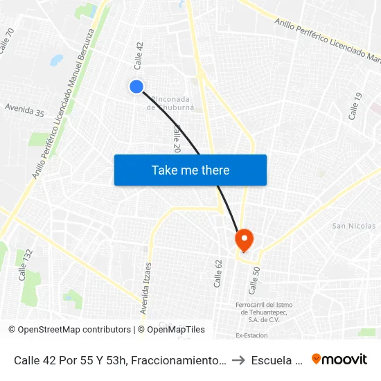 Calle 42 Por 55 Y 53h, Fraccionamiento Francisco De Montejo to Escuela Modelo map