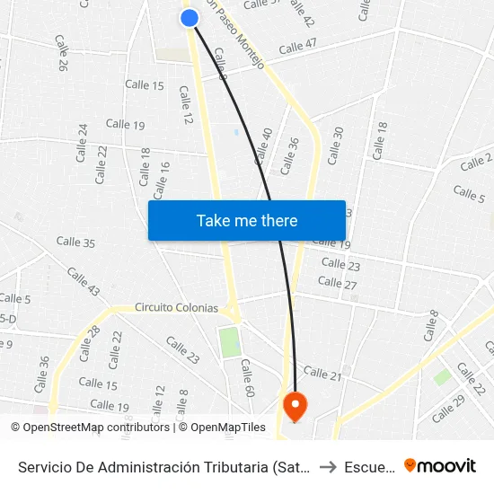 Servicio De Administración Tributaria (Sat), Calle 60 Por 1b Y 1, Colonia Gonzalo Guerrero to Escuela Modelo map