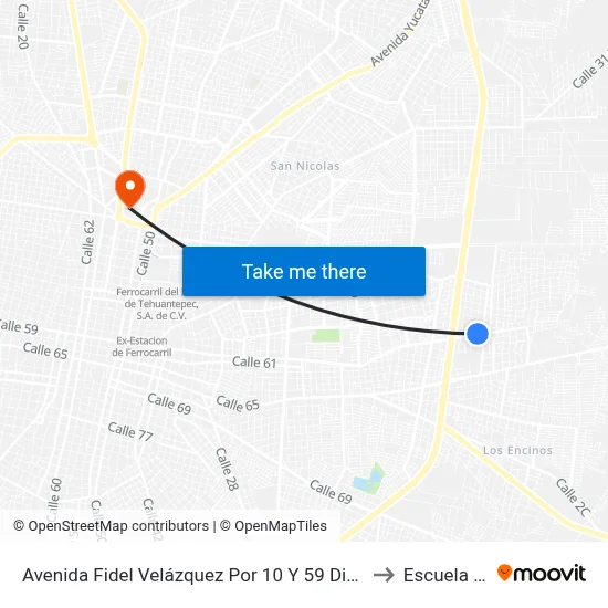 Avenida Fidel Velázquez Por 10 Y 59 Diagonal. Melchor Ocampo to Escuela Modelo map