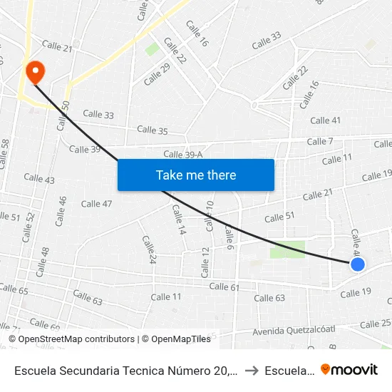 Escuela Secundaria Tecnica Número 20, Calle 46 Por 65 Y 63, Pacabtún to Escuela Modelo map