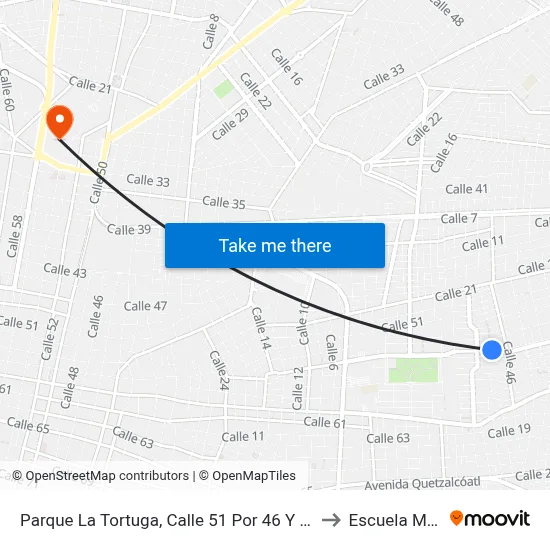 Parque La Tortuga, Calle 51 Por 46 Y 50, Pacabtún to Escuela Modelo map