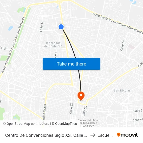 Centro De Convenciones Siglo Xxi, Calle 5b Por 60 Y 20 A, Colonia Xcumpich to Escuela Modelo map