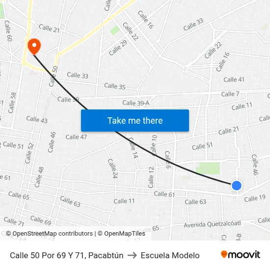 Calle 50 Por 69 Y 71, Pacabtún to Escuela Modelo map
