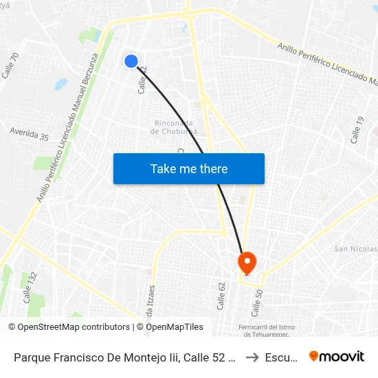 Parque Francisco De Montejo Iii, Calle 52 Por 45 Y 43, Fraccionamiento Francisco De Montejo to Escuela Modelo map