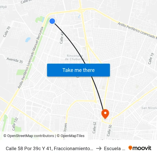 Calle 58 Por 39c Y 41, Fraccionamiento Francisco De Montejo II to Escuela Modelo map